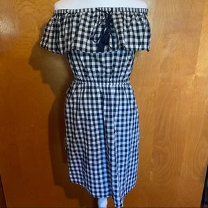 Blue & White Gingham Off The Shoulder Spring Dress